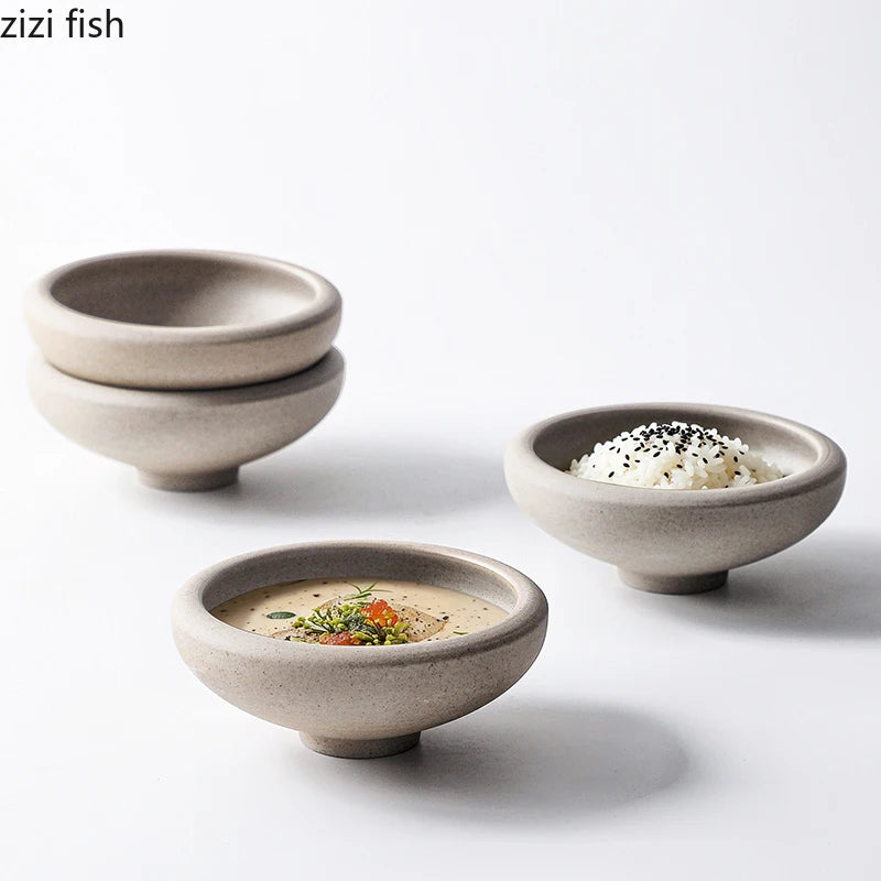 Frosted Coarse Pottery Bowl Vintage Soup Bowl Yogurt Dessert Bowl Appetizer Bowls Snack Sashimi Bowls Restaurant Tableware