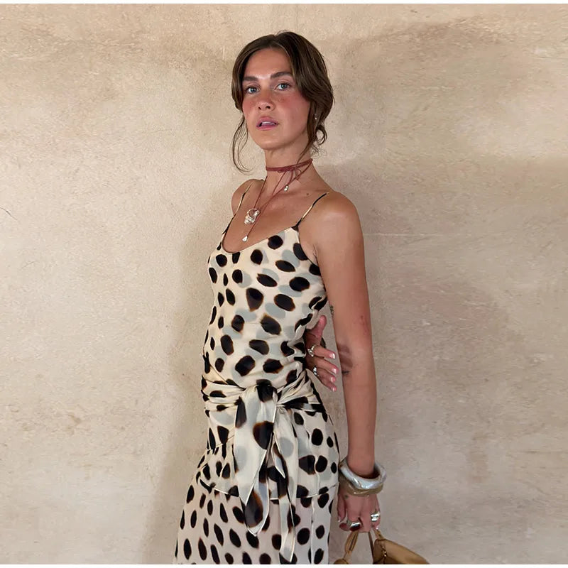 Urban Long Dress Animal Print Women Dress Sexy V-neck Ruched Drawstring Female Dresses 2026 Summer Party Lady Street Robe