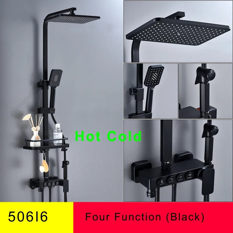 Hot Cold Bathroom Shower Set 12 Inch Rain Shower Head Quality Brass Bathroom Mixer Faucet Black Gold Thermostatic Shower System