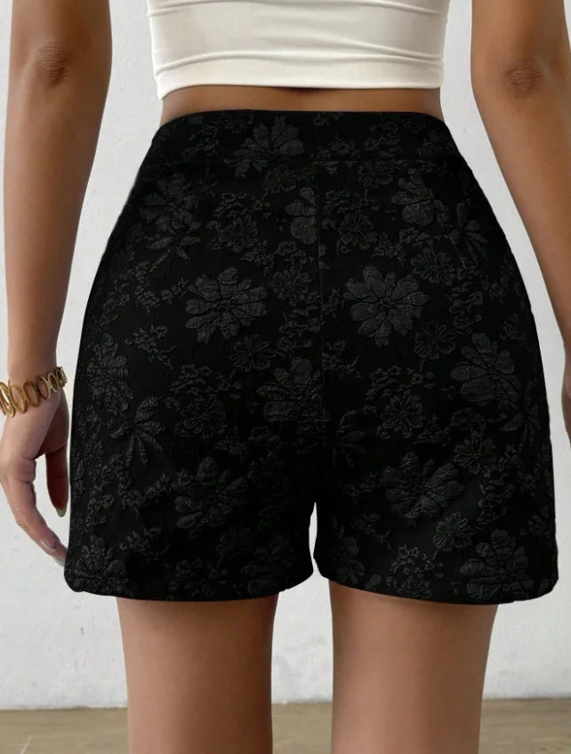 Women's Retro Jacquard High Waist Straight Shorts Summer Breathable Street Casual Hot Pants Versatile Bottoms for Daily Vacation