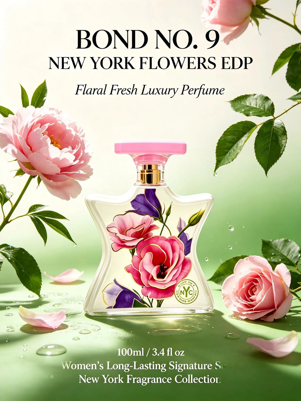 Bond No. 9 New York Flowers Eau de Parfum 100ml 3.4 fl.oz Women Luxury Perfume Floral Fresh Long Lasting Signature Scent New York Fragrance Fall Back To School Halloween Thanksgiving Christmas Holiday Birthday Wedding Anniver