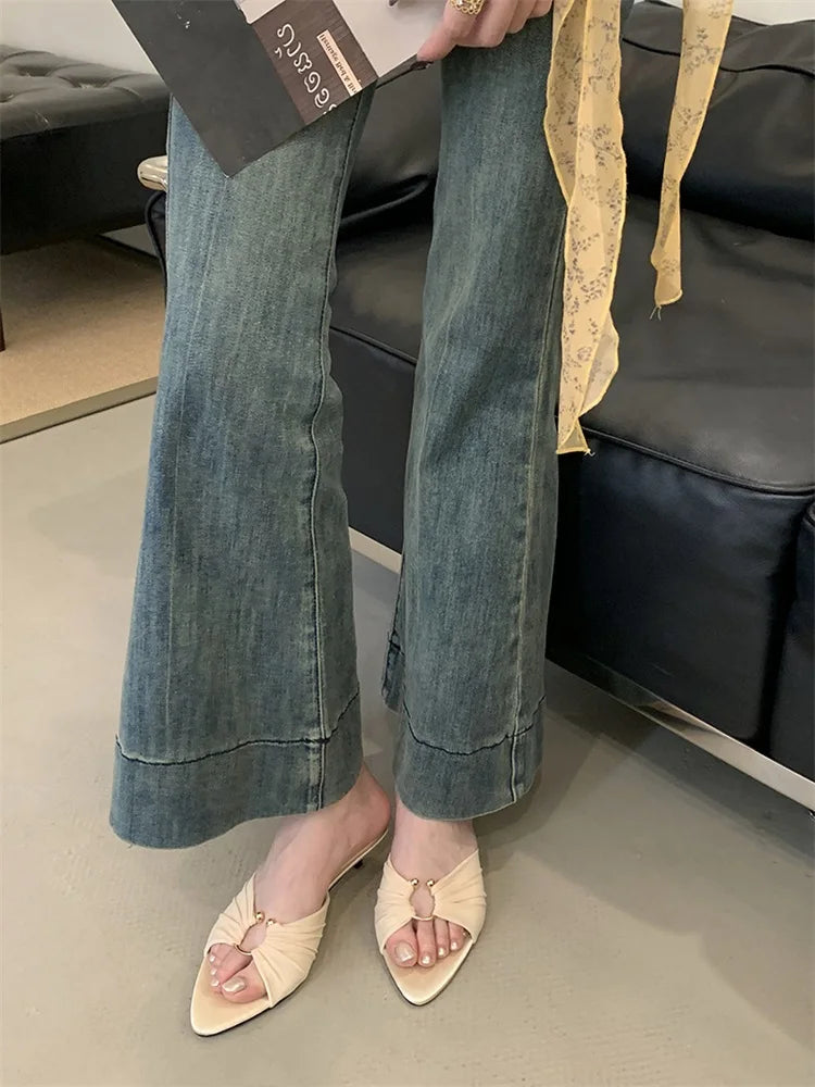 Eilyken New Design Pleated Hollow Out Thin Low Heels Women Slippers Fashion Pointed Toe Party Dress Female Summer Shoes