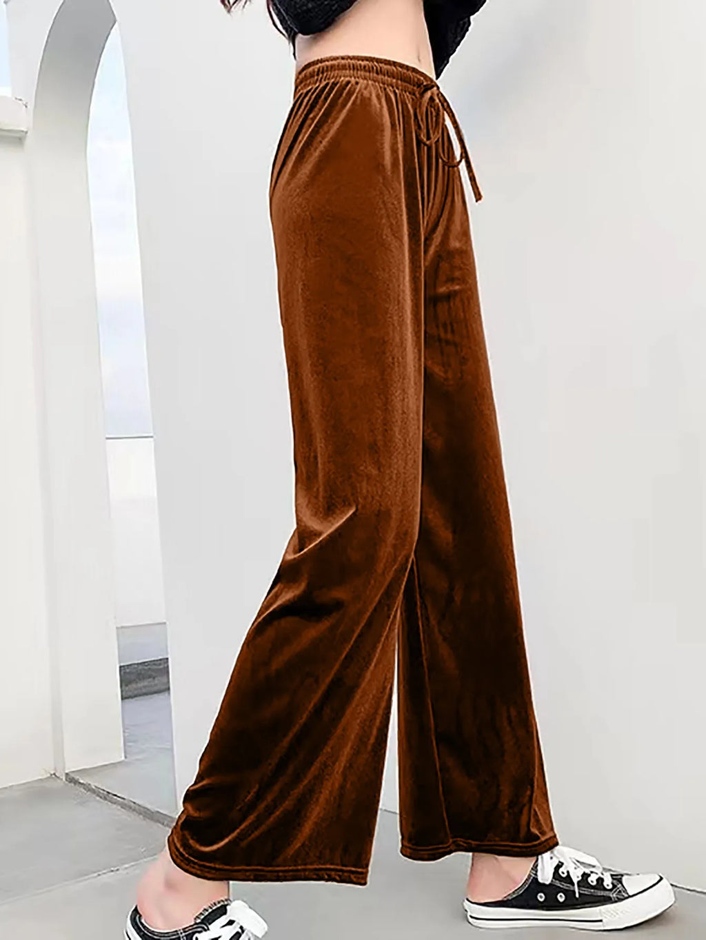 Casual Loose Fit Wide Leg Pants Japanese Korean Casual with Elegant Full Length Slight Stretch Elastic Waist Women Pants