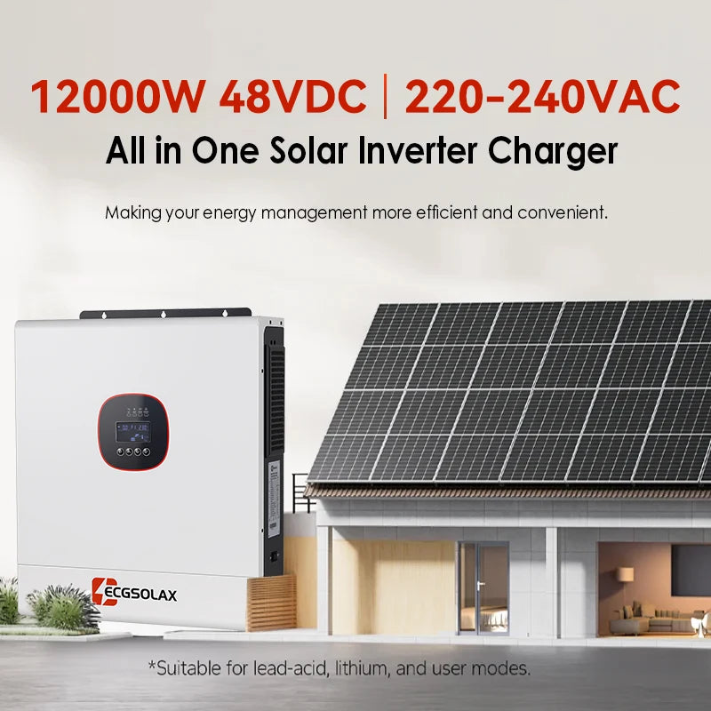 ECGSOLAX 12KW Hybrid Solar Inverter 48V 230Vac With Dual MPPT 160A Charger Pure Sine Wave Off-grid Hybrid Inverter Max PV 500VDC