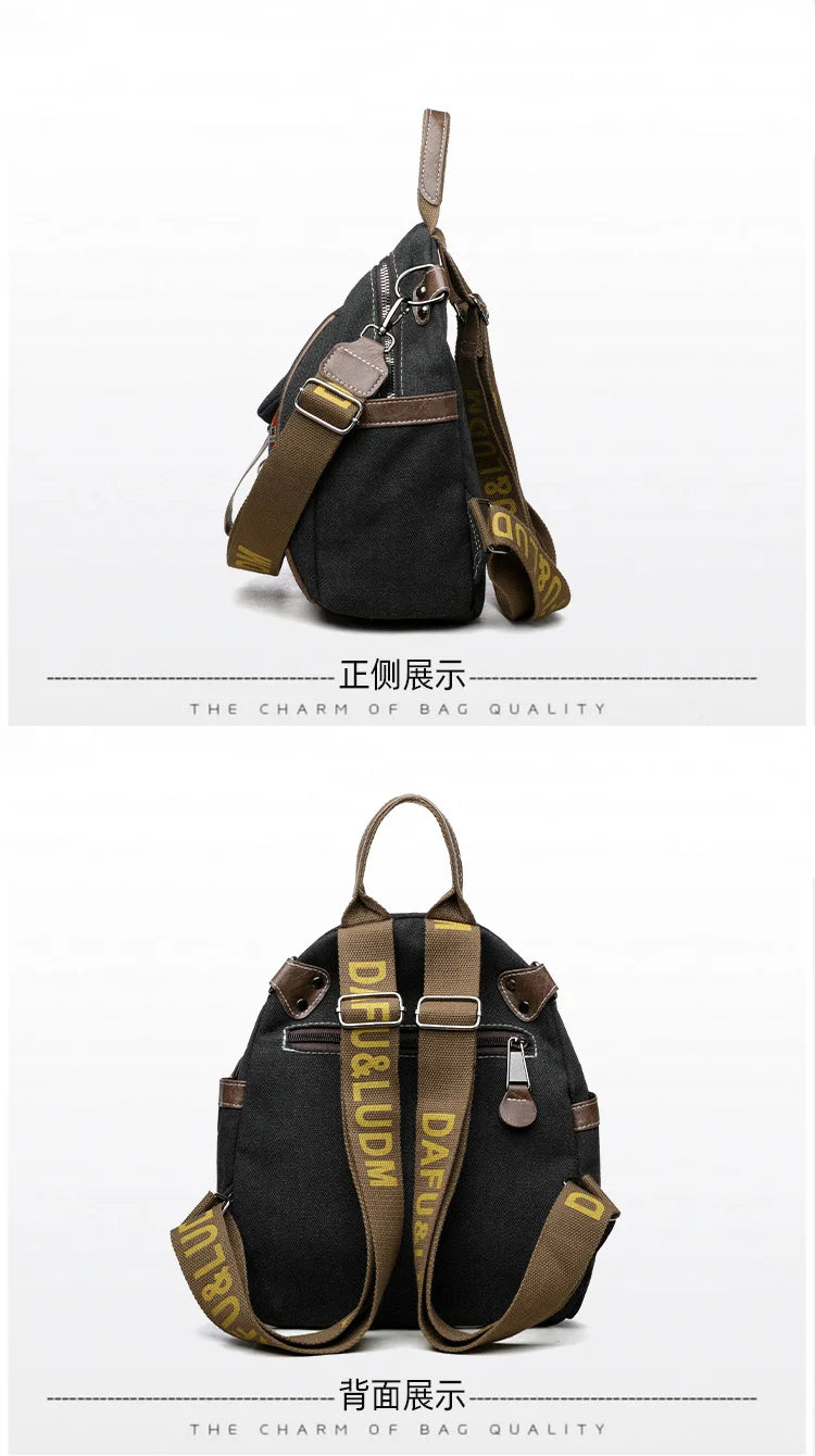 Denim ethnic style embroidered women's double shoulder bag, color-matched large capacity backpack, multi-purpose crossbody bag