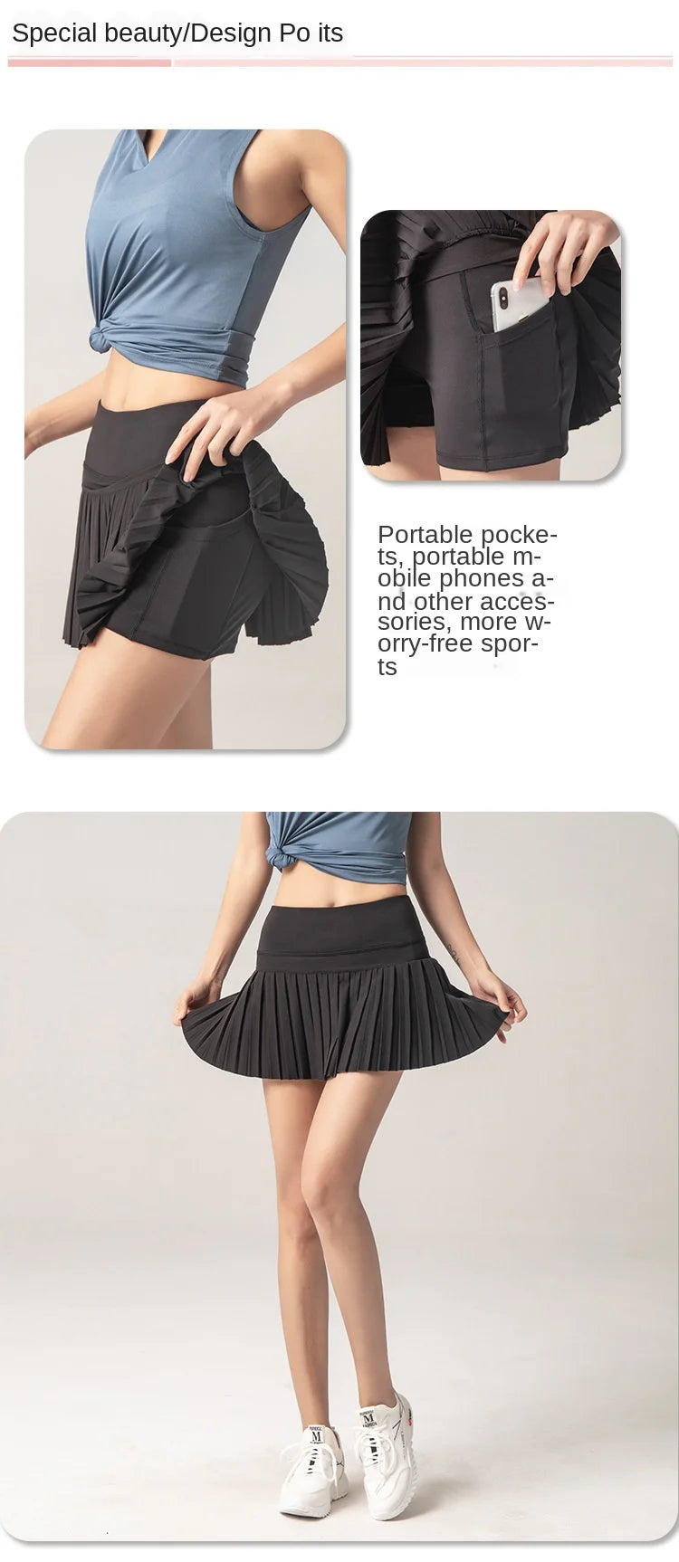Summer Women Sports Anti Exposure Pleated Golf Tennis Skirts Fitness High Waist Elastic Athletic Run Shorts With Pocket