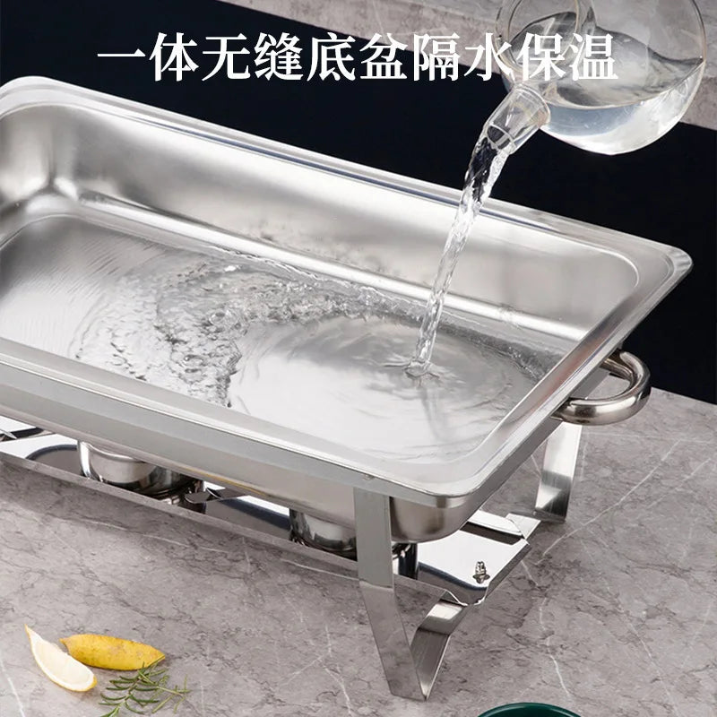Thickened Stainless Steel Buffet Stove with Folding Foot Insulated Food Heating Container for Restaurant