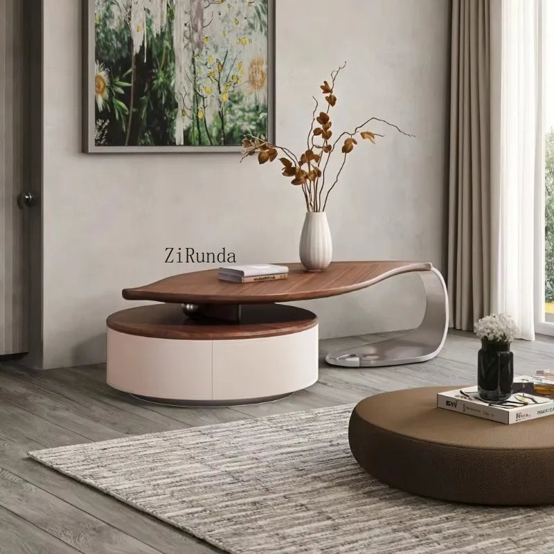 Modern leaf-shaped walnut veneer coffee table light luxury living room home new designer special shape coffee table