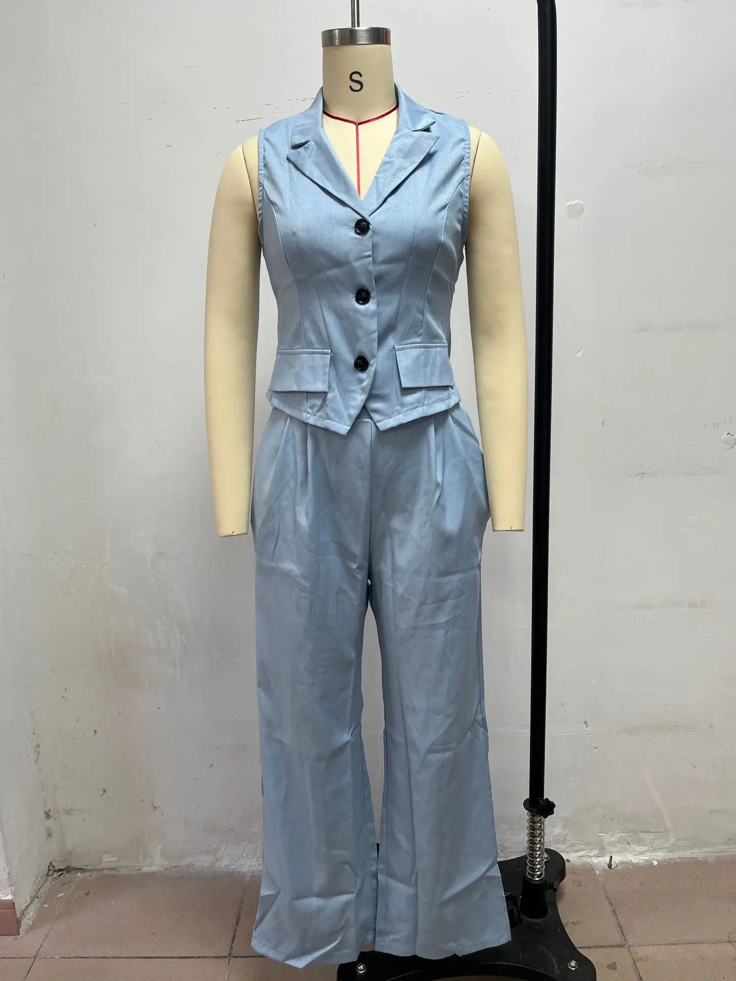 2026 Summer Women Two Piece Set Single-breasted Sleeveless Vest Top And Trousers Pants Set Suit Office Ladies Suits