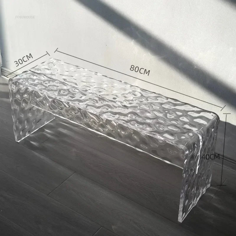 Nordic Acrylic Shoe Changing Stools Transparent Bench Water Ripple Bed End Stool for Bedroom Light Luxury Living Room Furniture