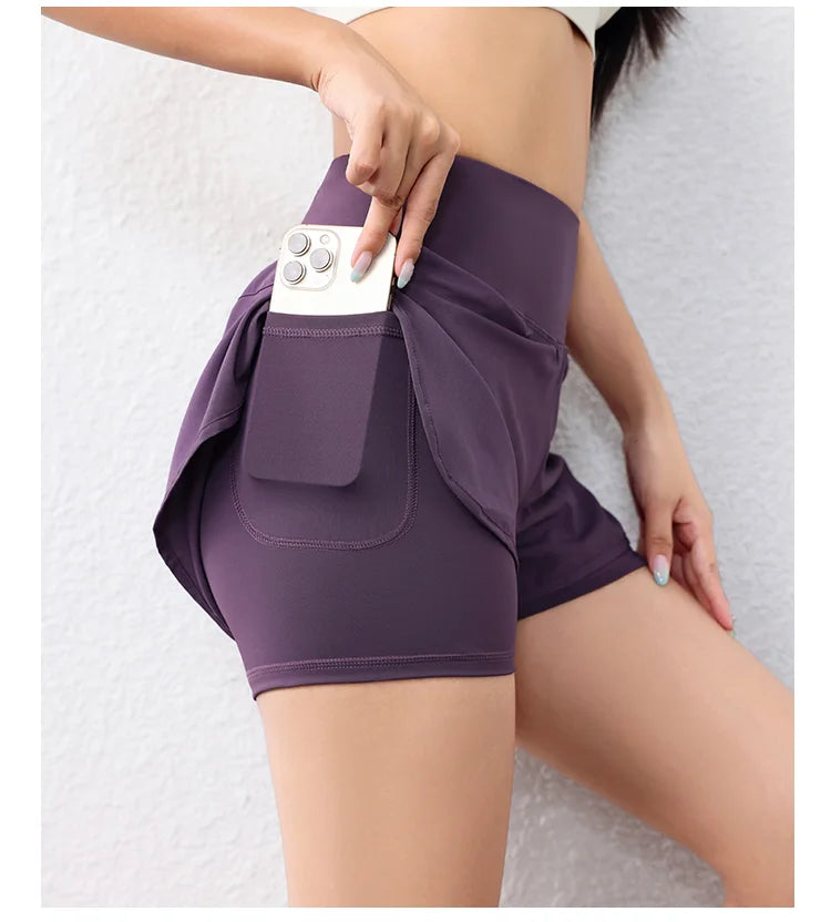 Quick-Drying Women's Running Shorts Sports Layer Elastic Waist Active Sports Shorts with Pockets yoga Shorts