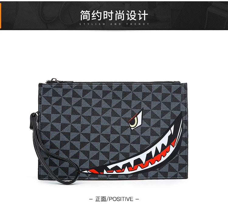 2026 New Men's Business Casual Clutch Bag Fashion Shark Print Envelope Bag Wallet Phone Bag Large Capacity Men's Gifts Pouch Pho