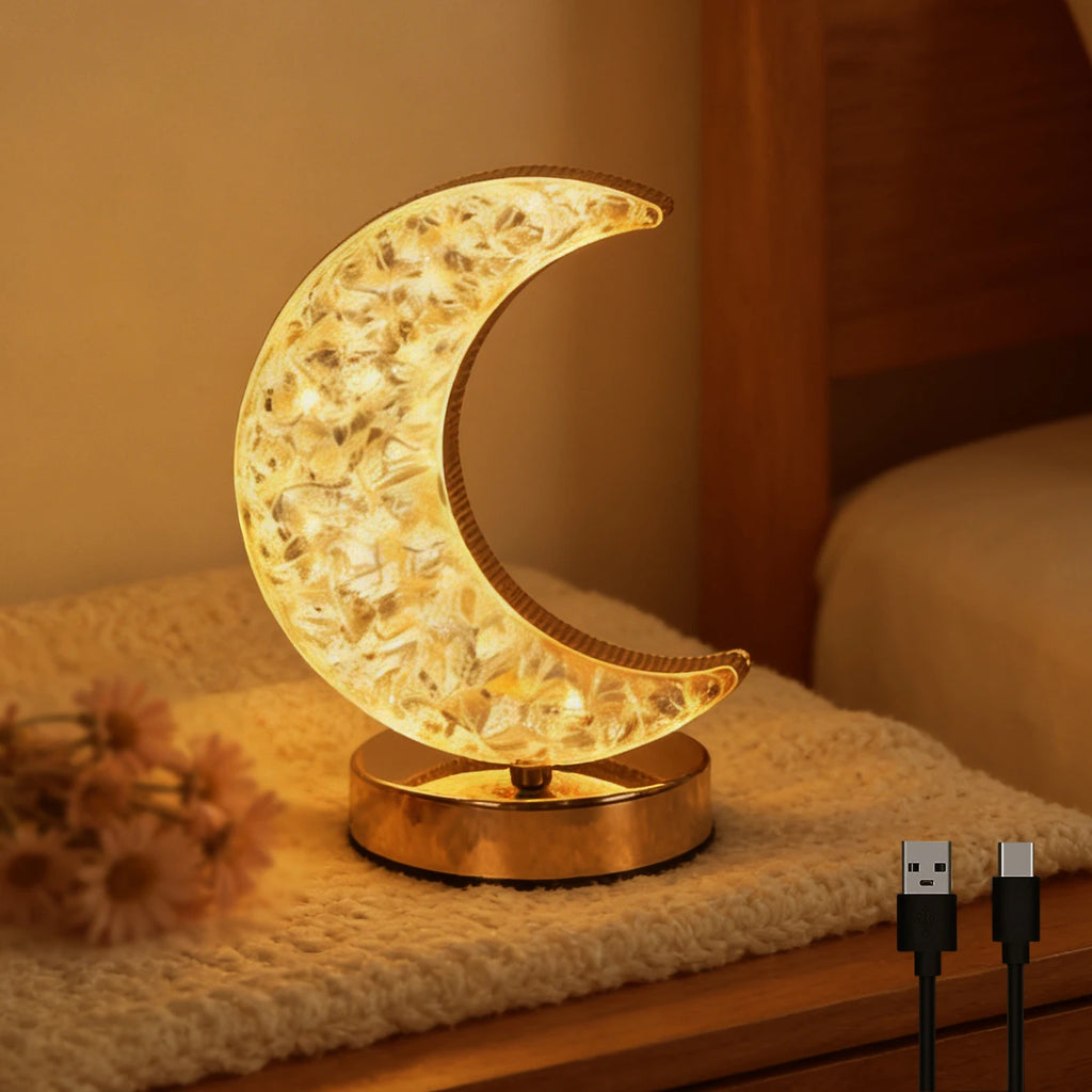 Modern Moon Shaped LED Desk Lamp, Dimmable Warm Night Light for Bedroom, Dorm, Gift, Decor