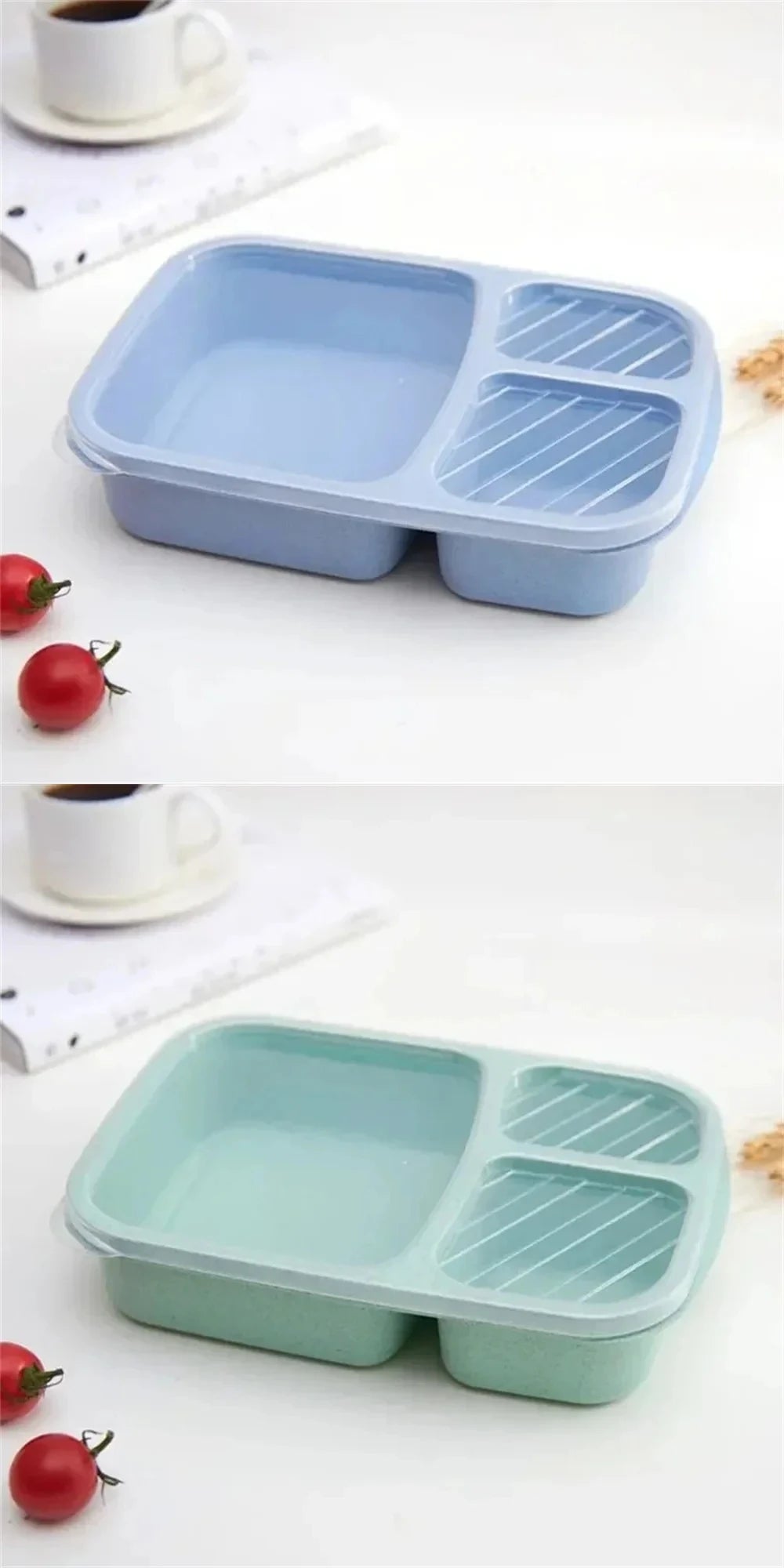 1/2pcs Bento Lunch Box Set 3 Compartment Food Storage Containers Wheat Straw Meal Prep Lunch Box Plastic Food Storage Containers