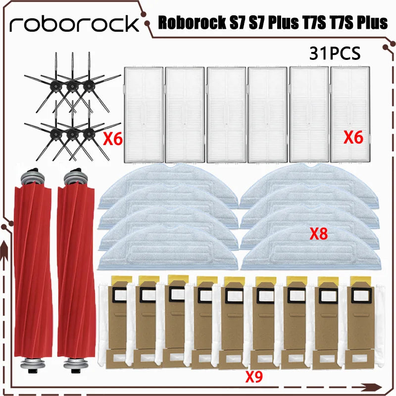 For Roborock S7 S7 Plus T7S T7S Plus Robotic Vacuum Cleaner Accessories Main Brush Hepa Filter Mops Dust Bag Replacement Parts