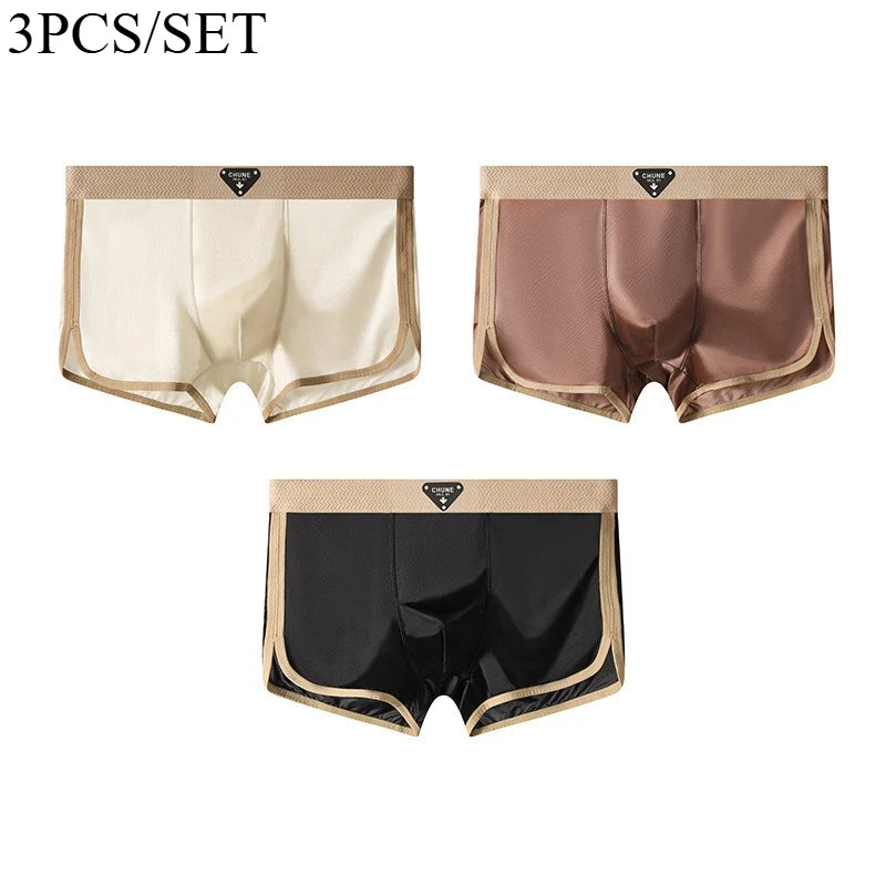 1/3 PCS Men's Luxury Satin Ice Silk Shorts Boxers Hygroscopic Breathable Crotch High Elastic Underpants large size