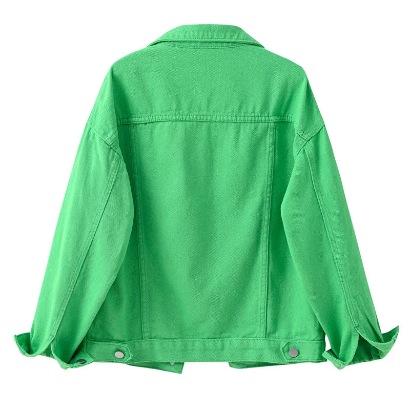 Pink Denim Jacket Women's Spring Autumn Single-breasted Lapel Coat Fashion Green Black Red Blue Outerwear Female Jean Overcoat