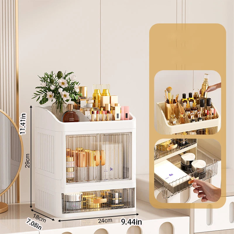 Makeup Drawer Organizer with Divided Compartments, Suitable for Dressing Table/Bathroom, for Organizing and Storing Household Items on the Desktop, Dust-Proof and Easy to Clean, Simple White Design, Stackable Makeup Drawer Bo