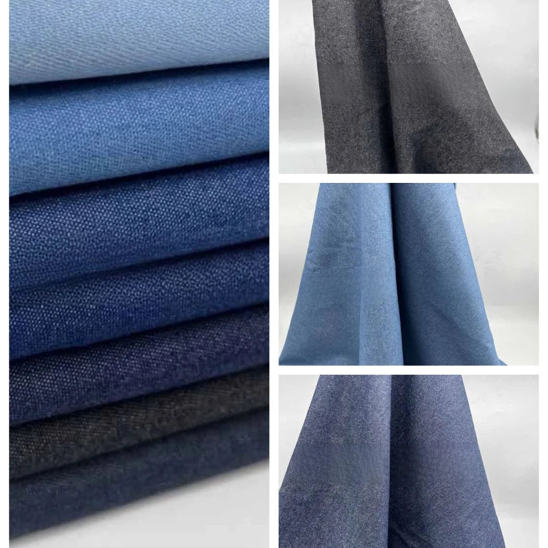 Thin Elastic Denim Fabric By The Meter for Clothing Shirts Jackets Pants Dresses Skirts Bags DIY Sewing Washed Cloth Soft Black