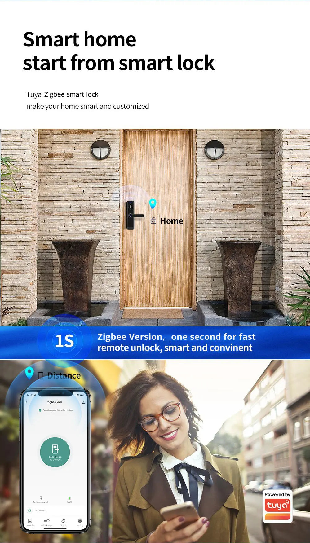 Zemismart Zigbee Fingerprint Door Lock Work with Tuya IC Card Key Password App Unlock with Doorbell Security Mechanical Lock