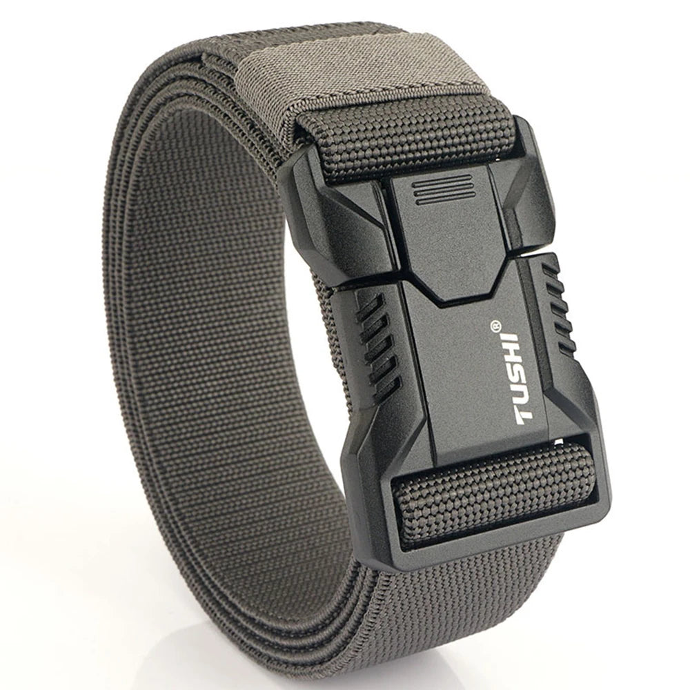 TUSHI Luxury Metal Quick Release Pluggable Buckle Belt For Men Durable Elastic Tactical Belts Cowboy Outdoor Stretch Work Belt