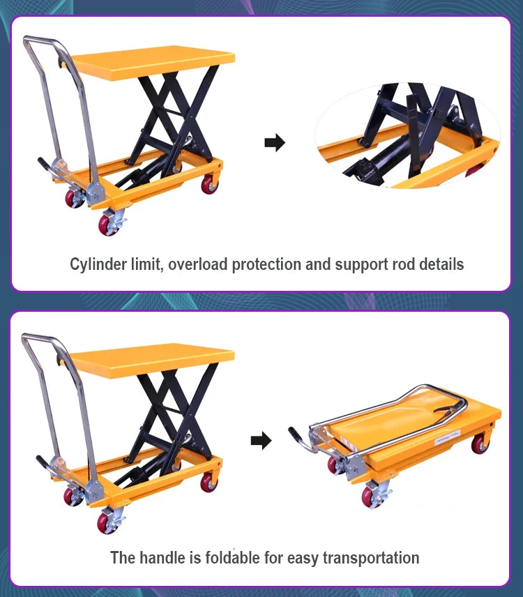Portable 350kg 500kg Manual Hydraulic Small Scissor Lift Table Trolley