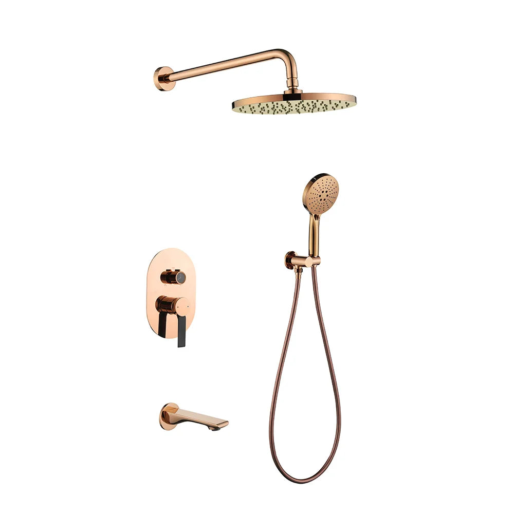 High End Matte Black Concealed Rain Shower System Modern Bathtub Thermostatic Shower Set 3 Modes Rainfall Bathroom Shower Faucet