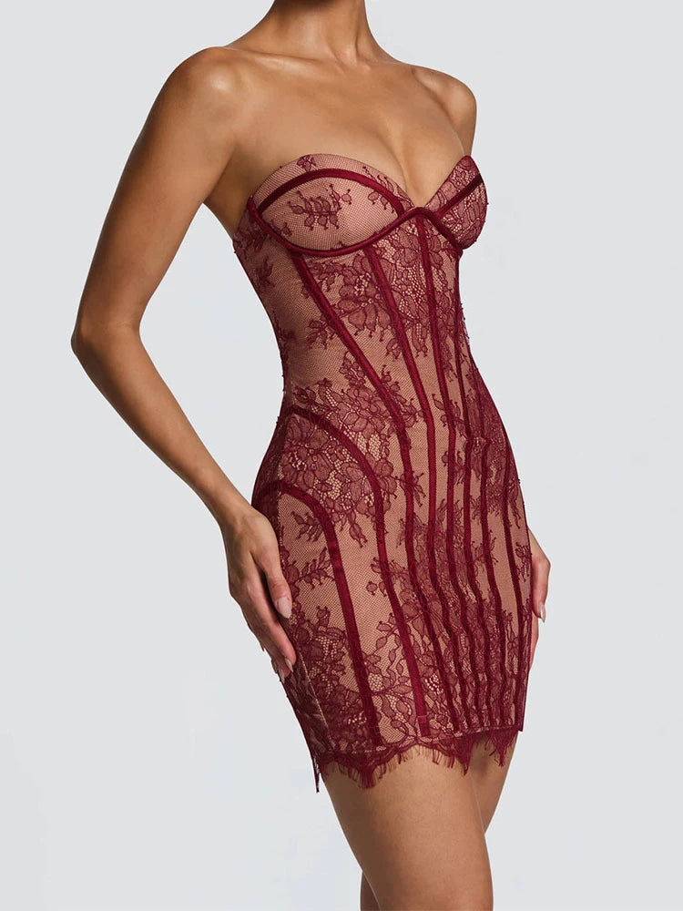 Women Gauze Fishbone Strapless Dress Chic Backless Off-shoulder Waist Cinching Slim Maxi Vestidos 2026 Lady Evening Party Gowns