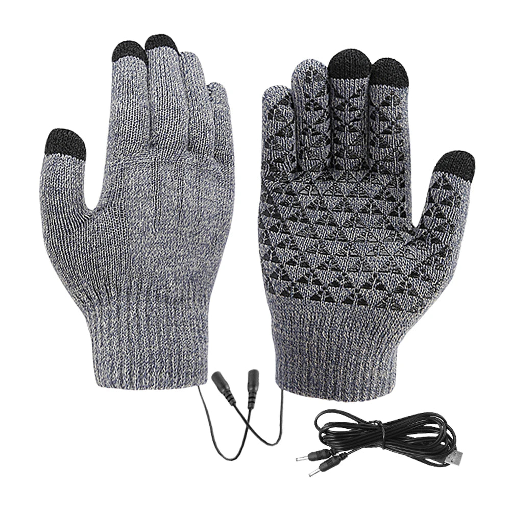 USB Heated Knitted Gloves Full Finger Gloves Non-Slip Touch Screen Gloves Thicken Winter Cycling Gloves for Men Women