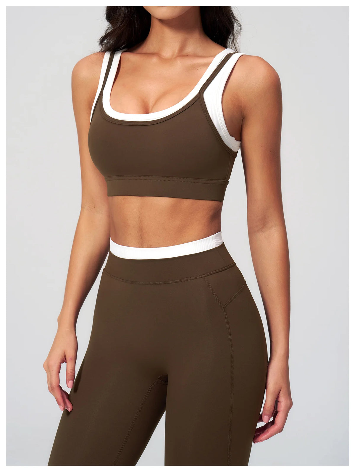 Custom LOGO Women's Naked Fake Two-piece Sports Vest Threaded Contrast Yoga Bra Running Fitness Clothing Top