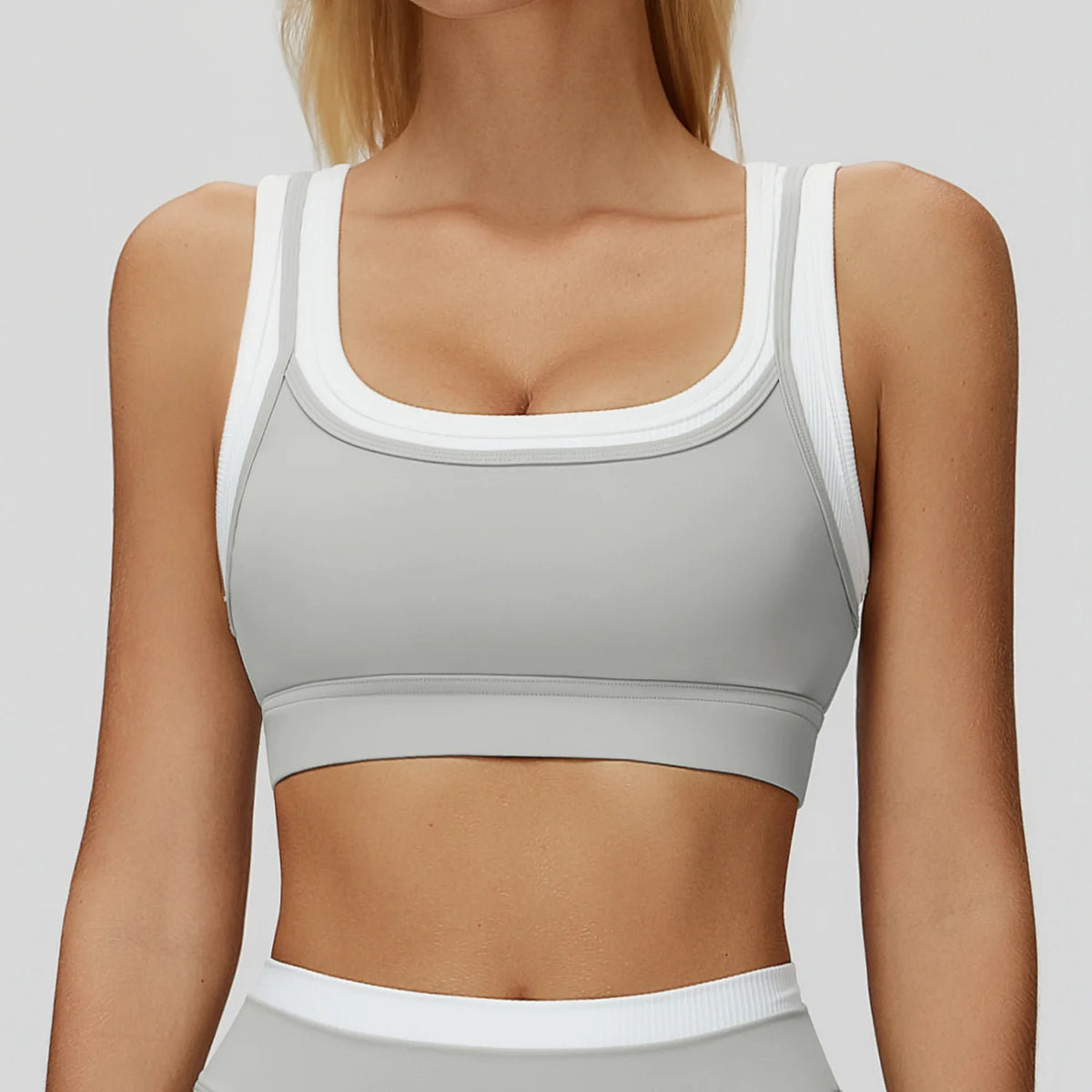Custom LOGO Women's Naked Fake Two-piece Sports Vest Threaded Contrast Yoga Bra Running Fitness Clothing Top