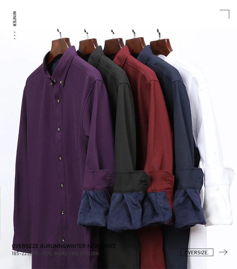 Men Shirt Casual Warm Fleece Long Sleeve Red Plus Size 6XL 7XL 8XL 10XL Oversize Formal Autumn Winter Flannel Thick High Quality