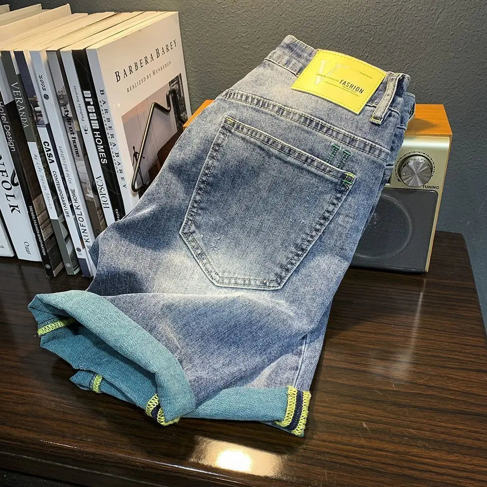 Summer Thin Denim Shorts Men's Trendy Brand Fashion Bermuda Shorts for Men Breathable Design Casual Clothes Man Medium Pants