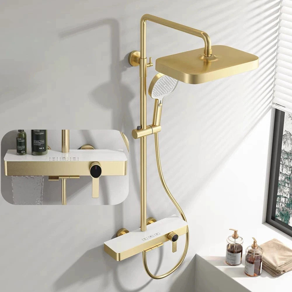 Wall Mounted Piano Digital Bathroom Shower Set 12 Inch Rainfall Shower Head Copper Bathroom Faucet Hot Cold Piano Shower System