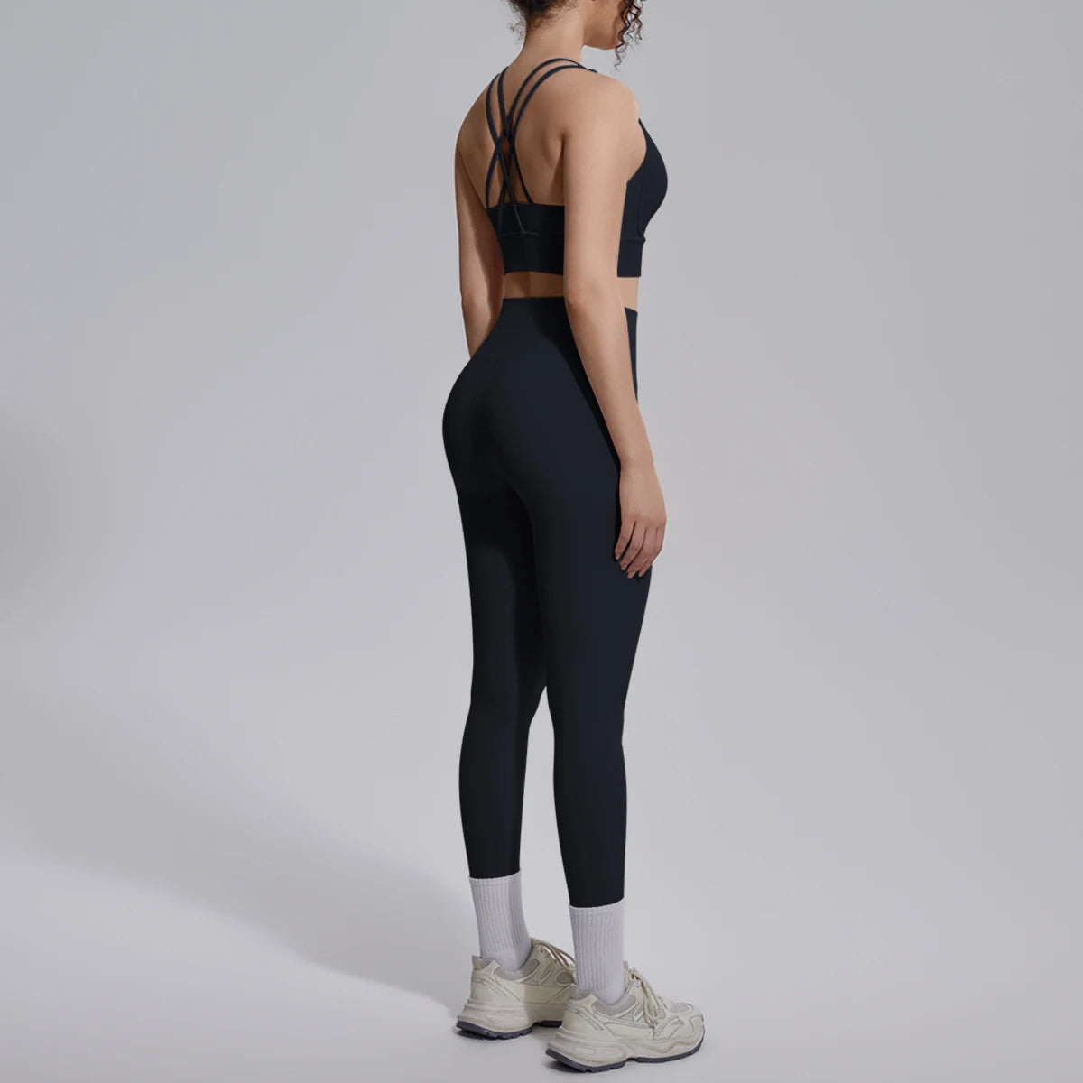 2PCS Yoga Set Summer Gym Sports Running Yoga Clothing Solid Color Cross Bra Workout Top High Waisted Quick Drying Fitness Pants