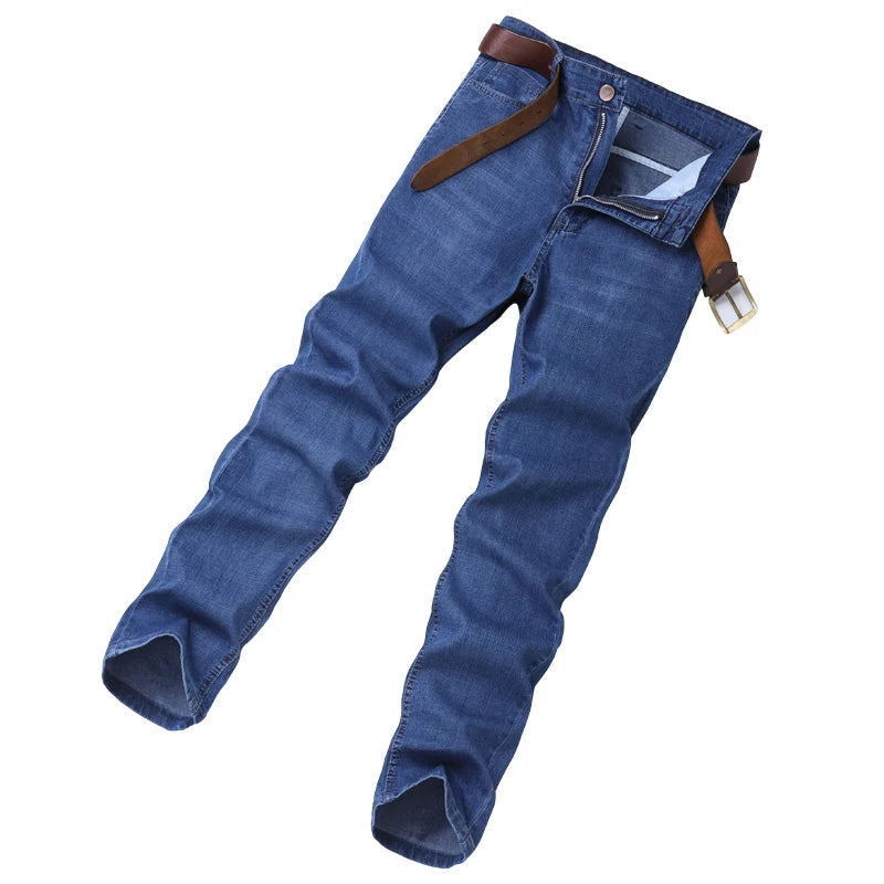 New Men Spring Autumn Straight Leg Business Jeans Trend Male Baggy Stretch Daily Casual Comfortable Black Gray Denim Trousers
