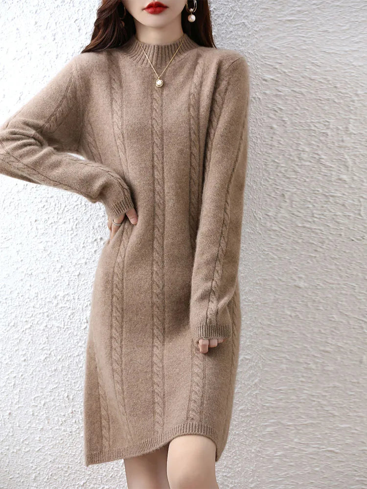 Cashmere Women's Sweater Knitted Dresses 100% Merino Wool Ladies Autumn Warm Elegant Dress Winter Female Pullovers Casual Skirts