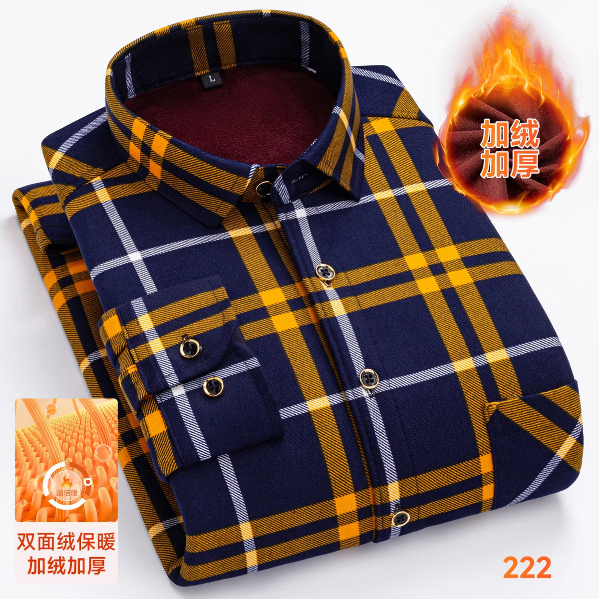 2025 Men's Autumn Winter Warm Long Sleeve Casual Plaid Shirts Thickern Fleece Check Shirts for Men Plus Size Male Office Clothes