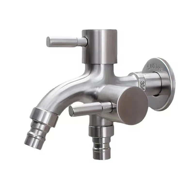 1Pc Multifunctional One Into Two Out Faucet - 304 Stainless Steel Double-outlet, Washing Machine Garden Sink Pool Outdoor Tap