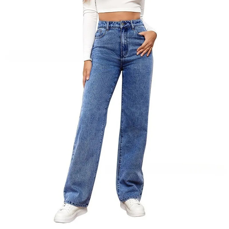 Women High Waist Black Washed Wide Leg Jeans Straight Denim Pants Casual Baggy Jeans Fashion Streetwear Trousers