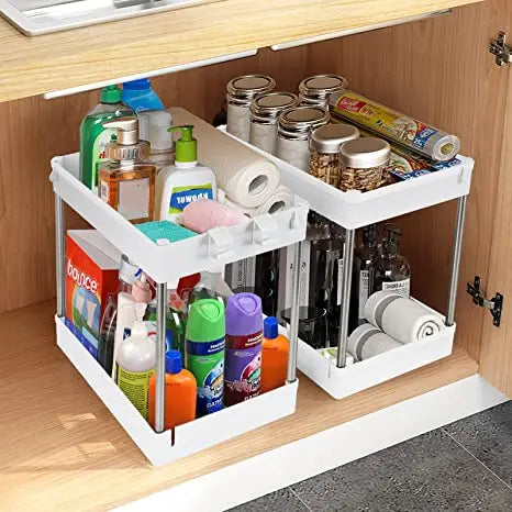 2 Tier Under Sink Organizer Kitchen Organizer Cabinet Storage Rack Multipurpose Rack Under Sink Storage for Bathroom Kitchen