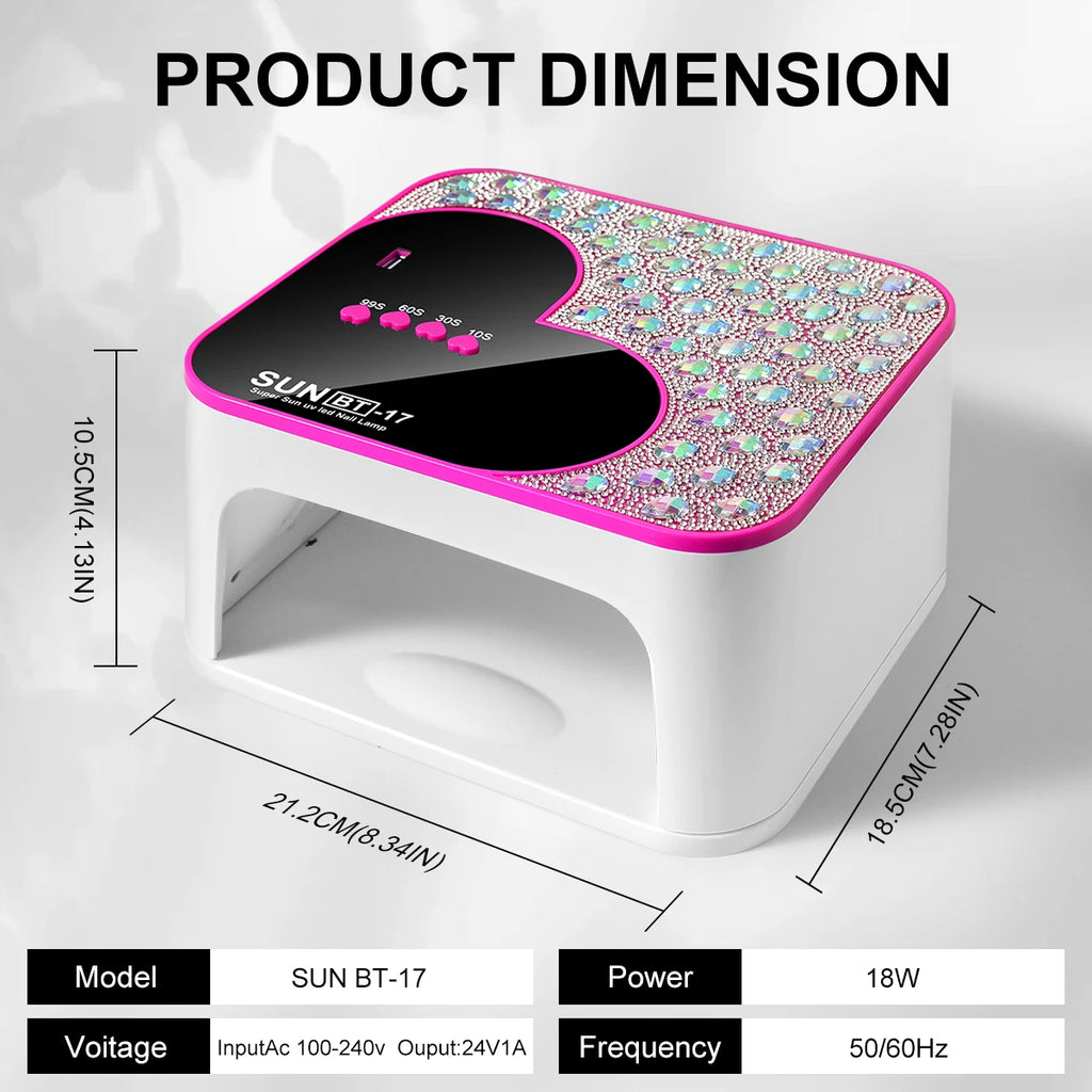 3D Diamond UV LED Nail Lamp For Fast Drying Gel Nail Phototherapy Heart Shape Machine 45 LEDs Manicure Salon Tool Equipment
