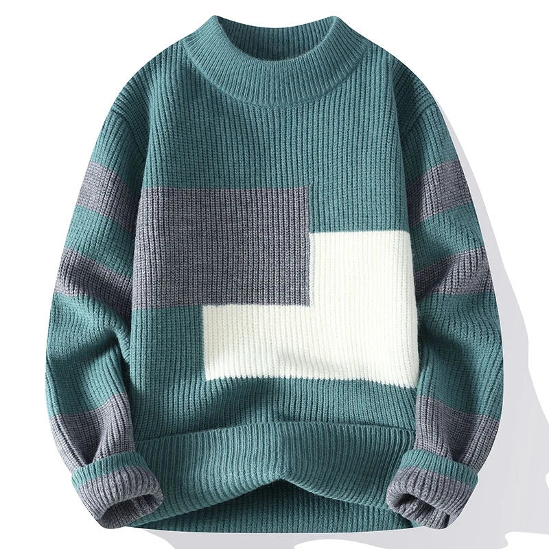 Winter Fashion Sweater Men Patchwork Casual Knit Pullovers Mens Thick Warm Harajuku Loose Knitted Sweaters O-Neck Streetwear Man