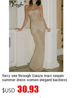 Sexy See Through Gauze Maxi Sequin Summer Dress Women Elegant Backless Birthday Party Dresses Long Prom Evening Dresses Vestidos