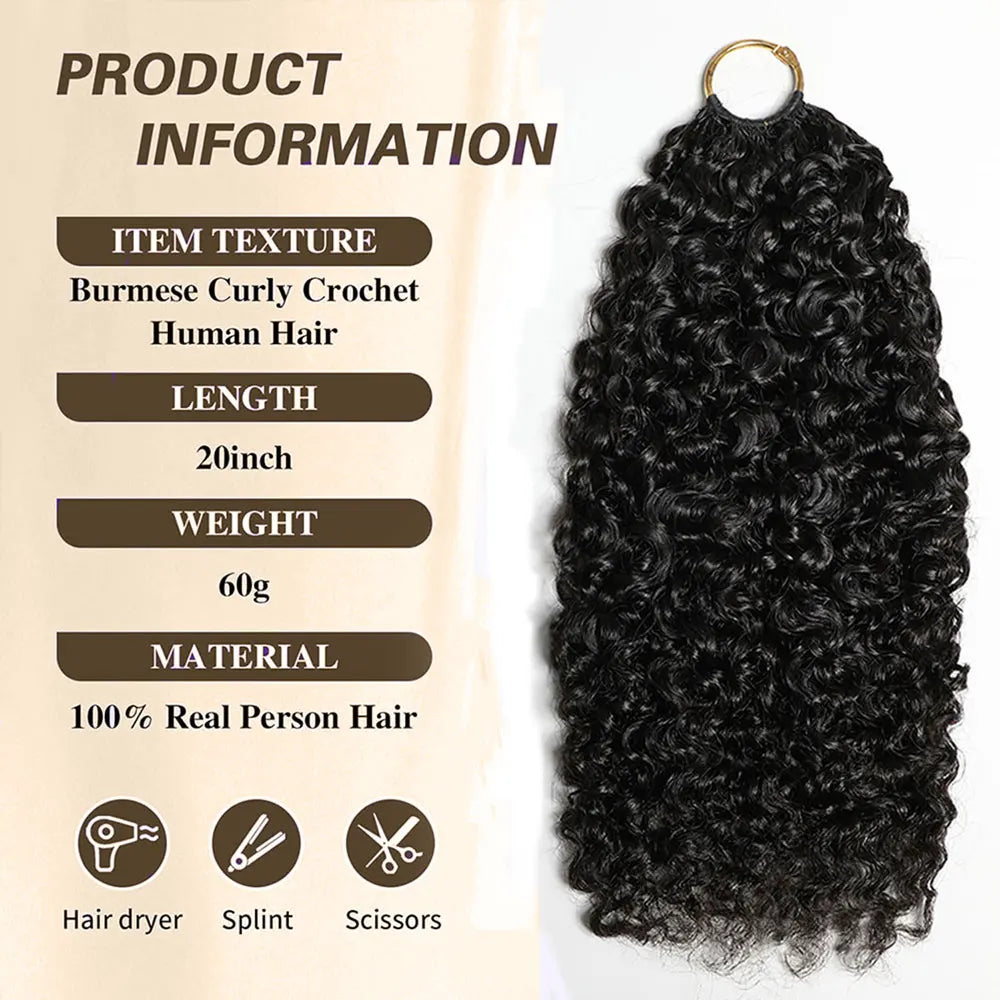 16A Burmese Curly Crochet Human Hair Boho Braids Feathered Virgin Miracle Knots Crochet Human Hair Extensions For Women 60g/Pack