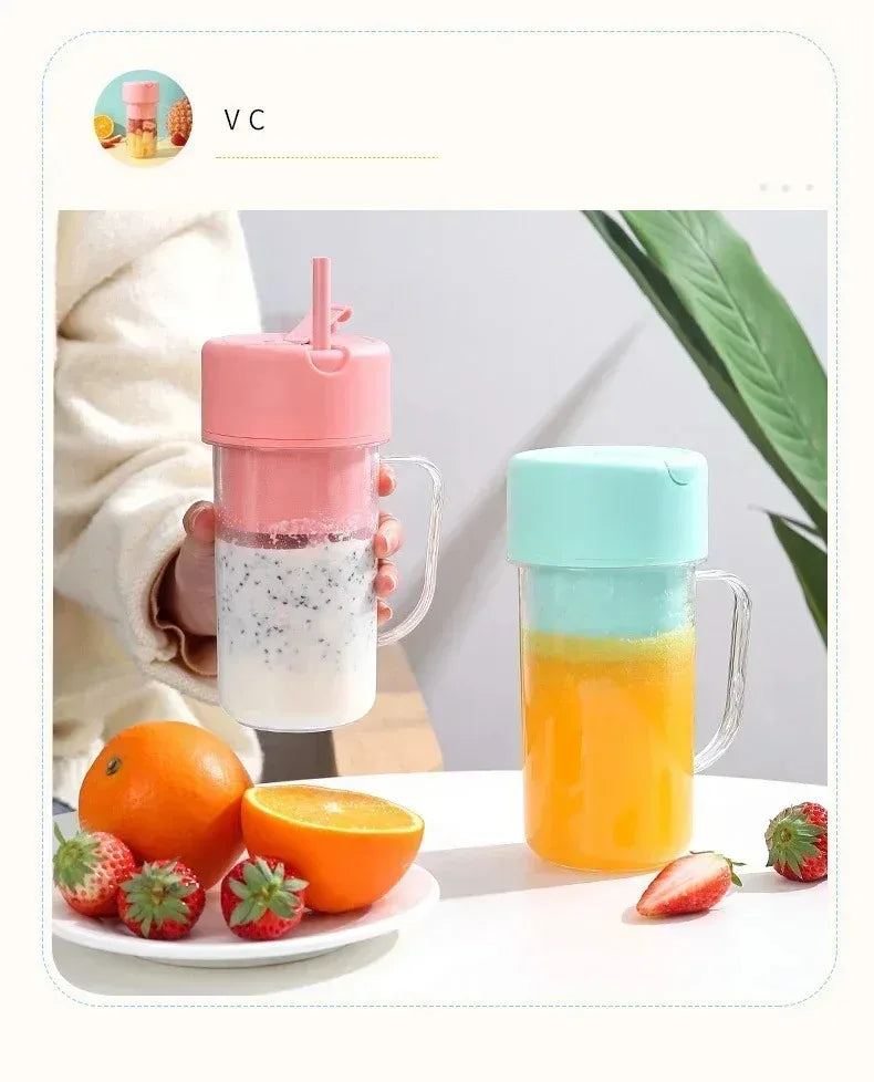 Portable USB Rechargeable Electric Juicer Cup 300ml with Straw for Smoothies and Shakes at Home Outdoor Office