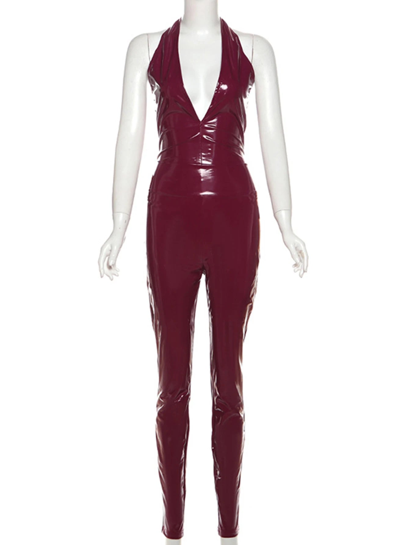 Sexy backless black PU leather jumpsuit women pants summer body romper jumpsuit woman elegant jumpsuits leggings club outfits