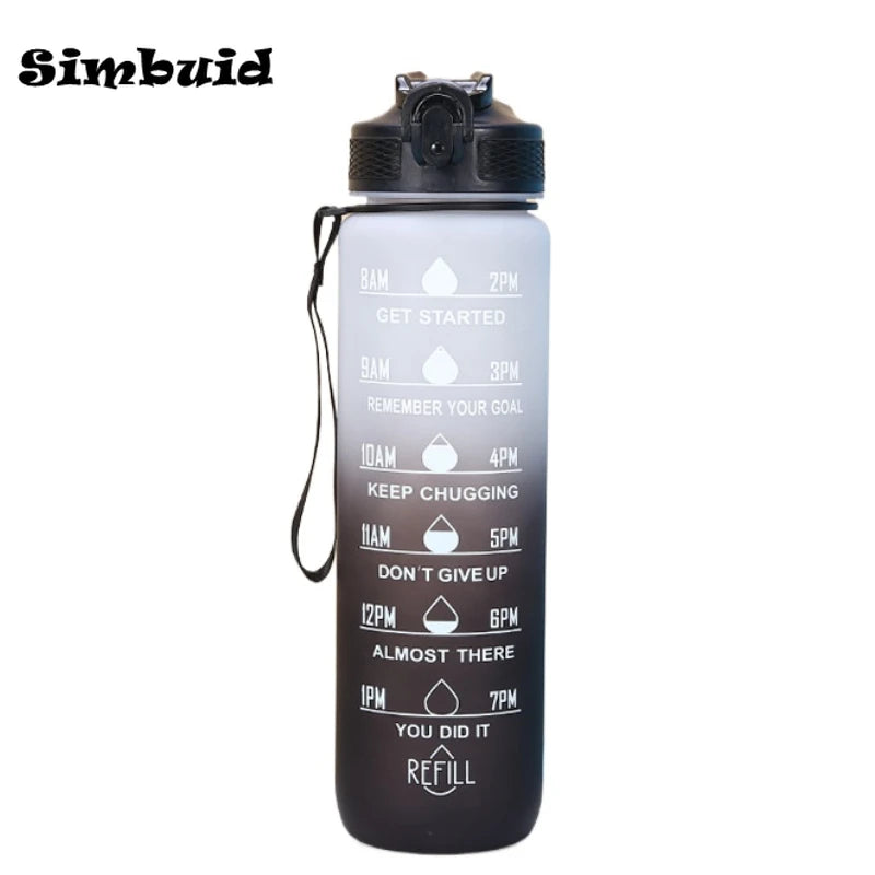 3Sizes Sports Water Bottle Gradient Color Motivational Bottle with Time Marker Leak-proof Cup Gym Outdoor Drinkware