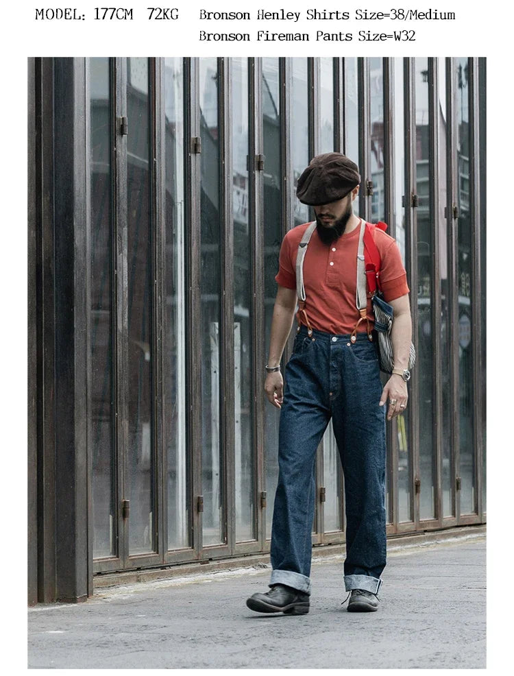 Bronson Vintage Short Sleeve Henley T-Shirt Retro Style Mens Cotton Tee Shirt