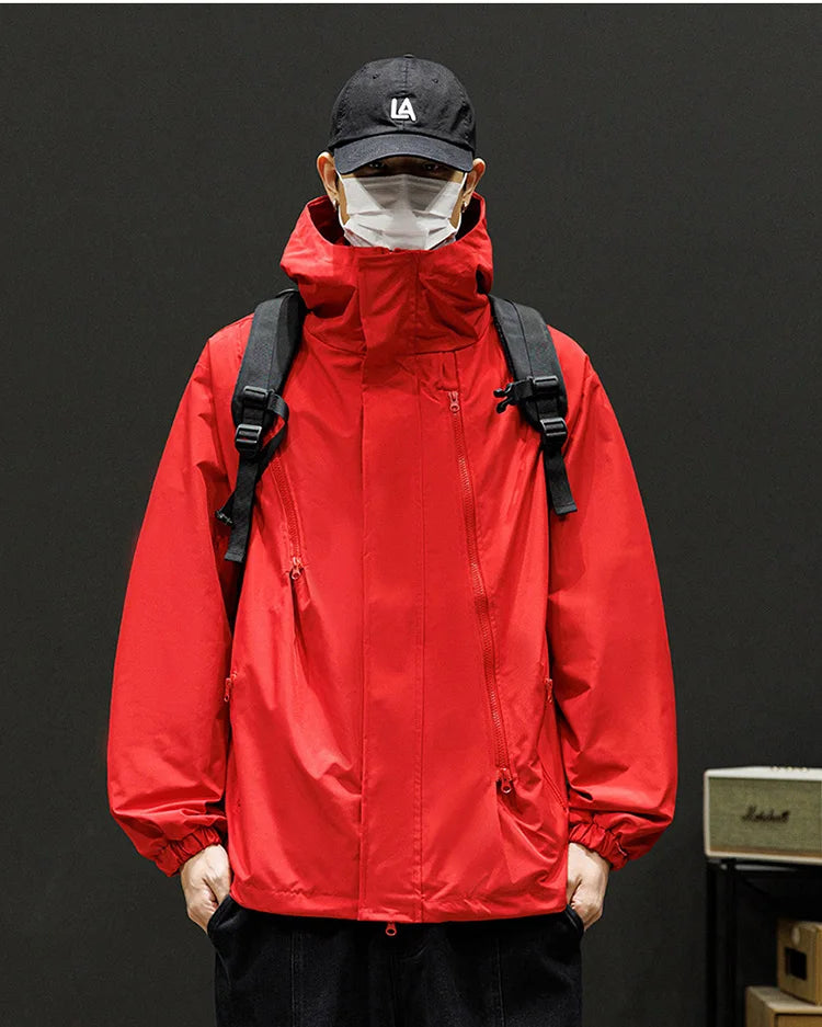 Japanese Windbreakers Men's Jacket Zipper Coat Cargo Waterproof Jackets Bomber Camping Loose Thin Softshell Hooded Hiking Jacket
